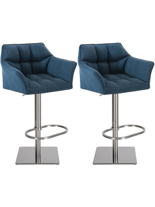 Lot de 2 tabourets de bar tissu Damaso acier inoxydable, bleu