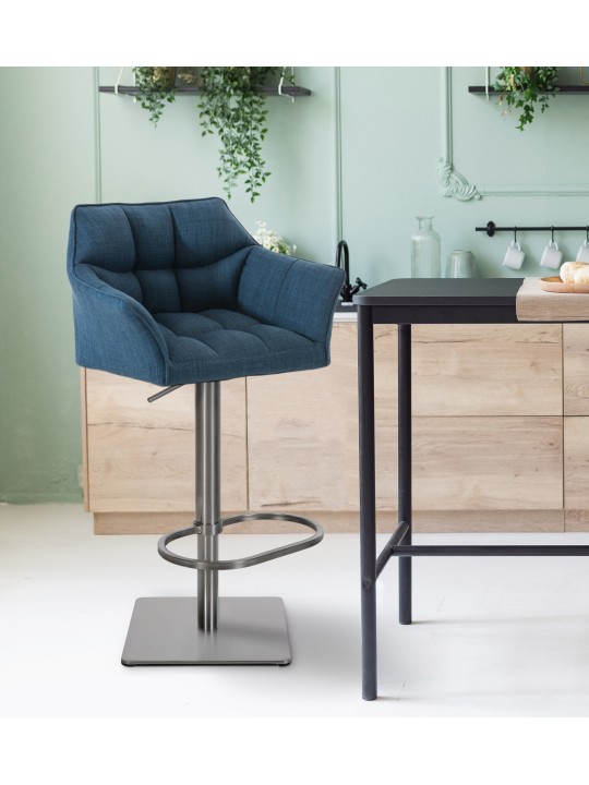 Lot de 2 tabourets de bar tissu Damaso acier inoxydable, bleu