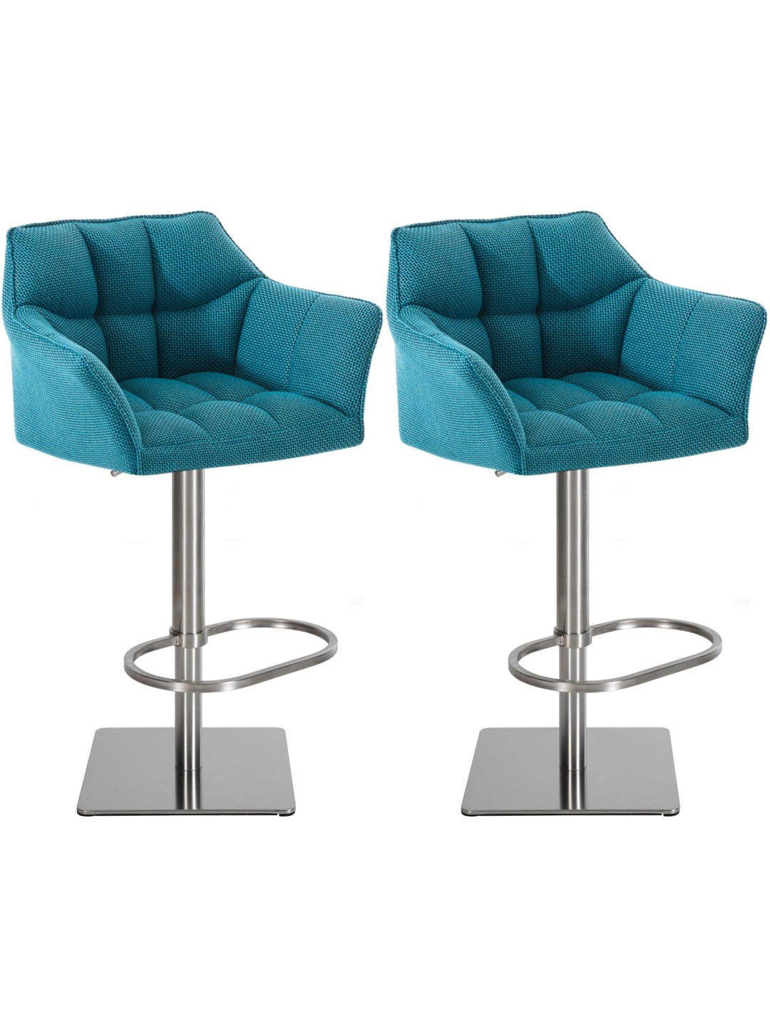 Lot de 2 tabourets de bar tissu Damaso acier inoxydable, turquoise