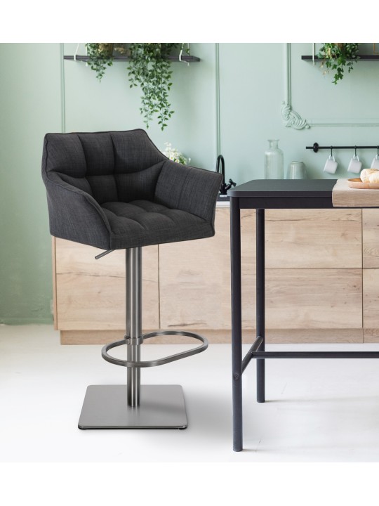 Lot de 2 tabourets de bar tissu Damaso acier inoxydable, gris foncé