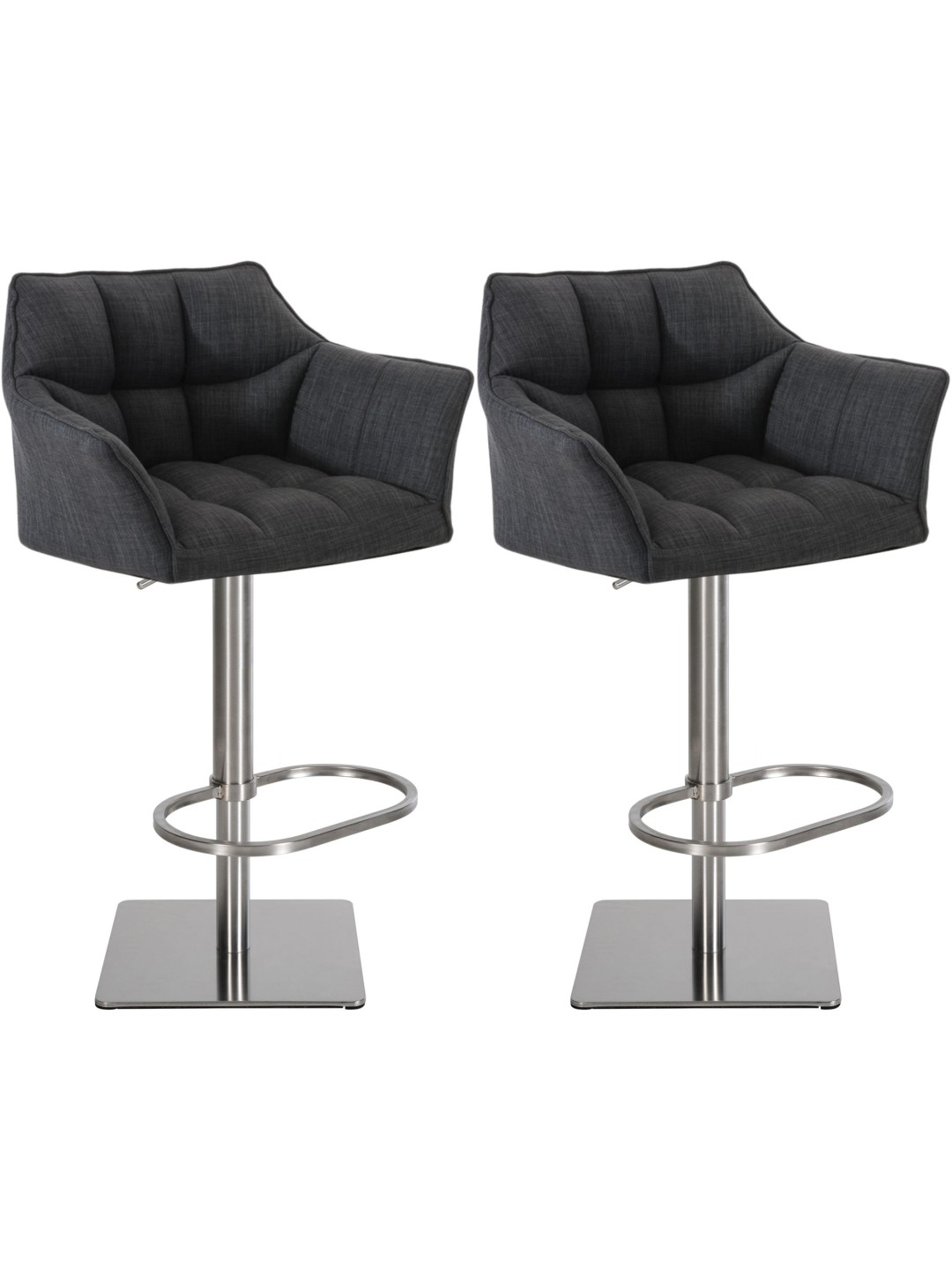 Lot de 2 tabourets de bar tissu Damaso acier inoxydable, gris foncé