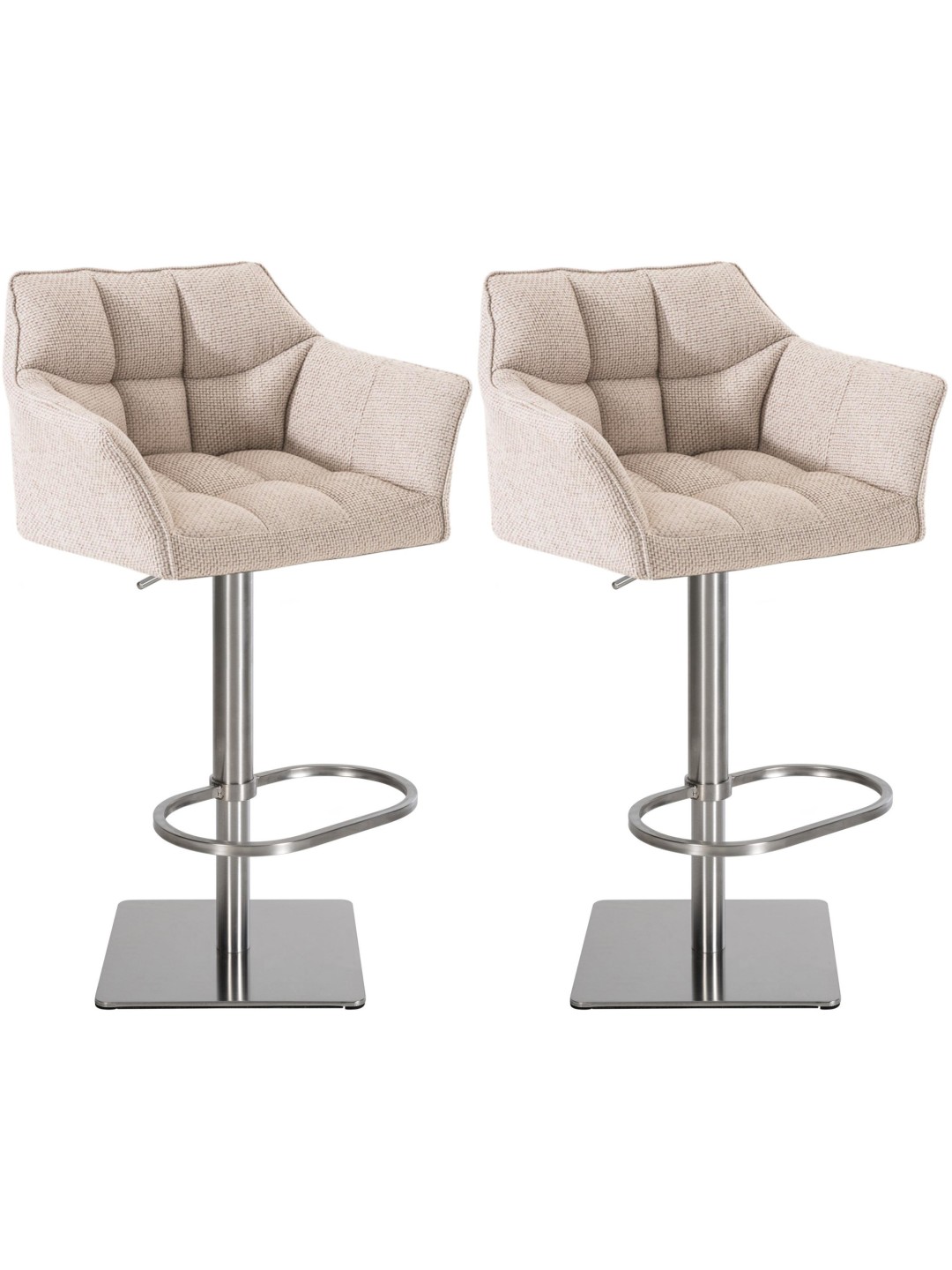 Lot de 2 tabourets de bar tissu Damaso acier inoxydable, ivoire
