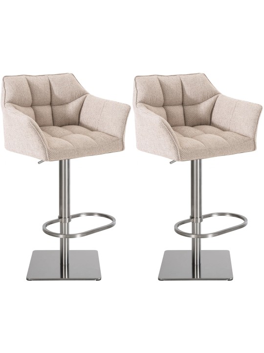 Lot de 2 tabourets de bar tissu Damaso acier inoxydable, ivoire