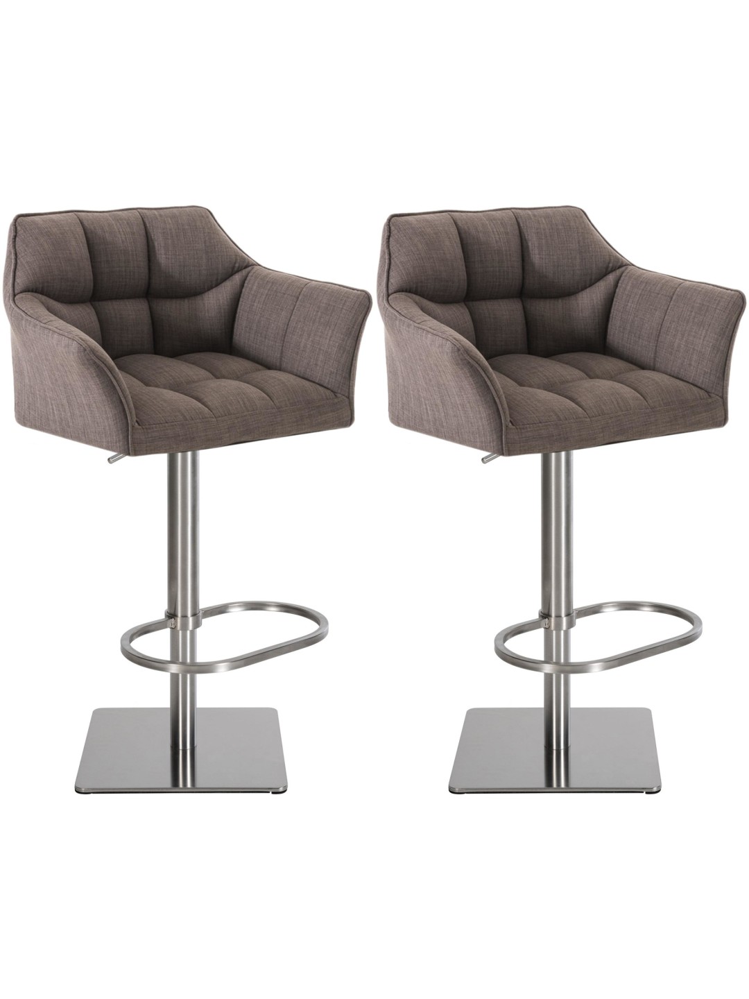 Lot de 2 tabourets de bar tissu Damaso acier inoxydable, gris