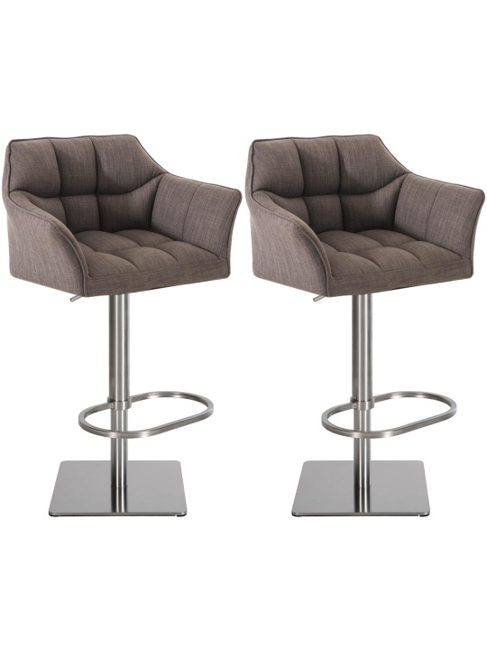 Lot de 2 tabourets de bar tissu Damaso acier inoxydable, gris