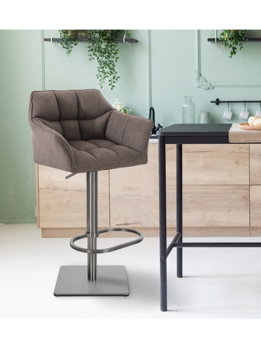 Lot de 2 tabourets de bar tissu Damaso acier inoxydable, gris