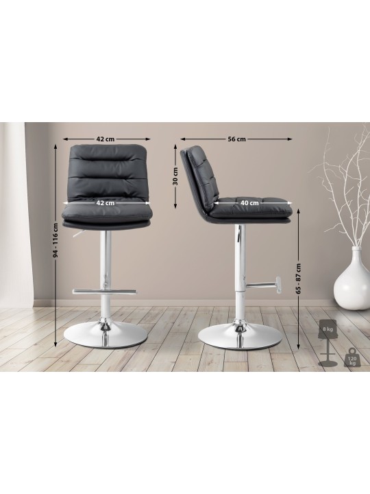 Tabouret de bar Damar simili cuir chromé, noir