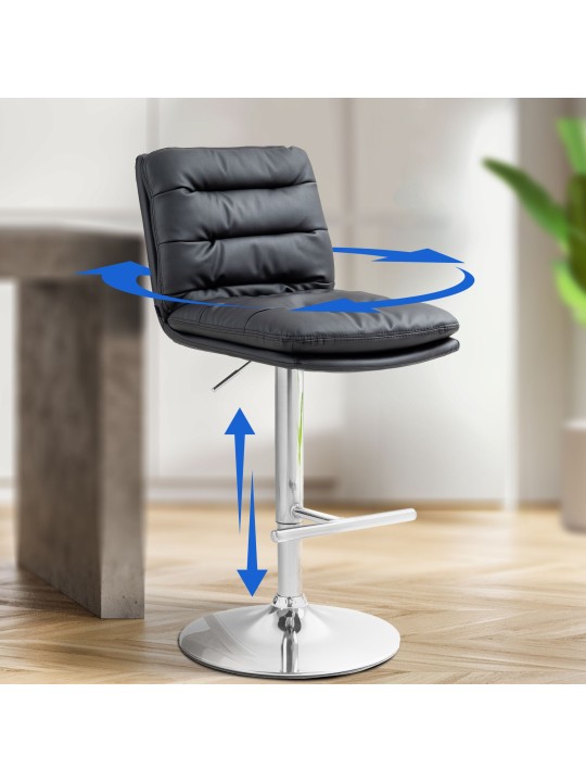 Tabouret de bar Damar simili cuir chromé, noir