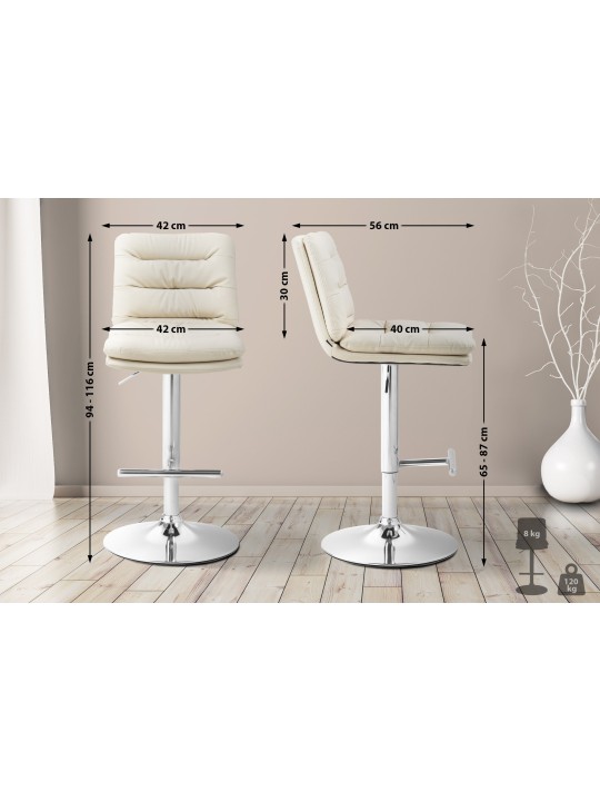 Tabouret de bar Damar simili cuir chromé, crème
