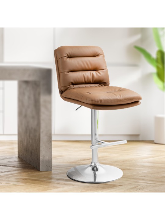 Tabouret de bar Damar simili cuir chromé, brun clair