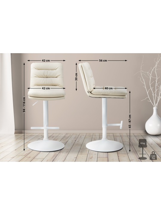 Tabouret de bar Damar simili cuir, crème