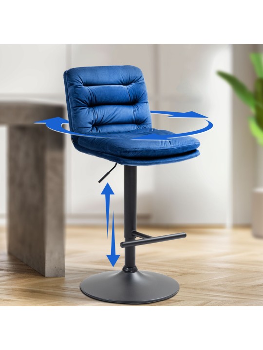 Tabouret de bar velours Damar, bleu