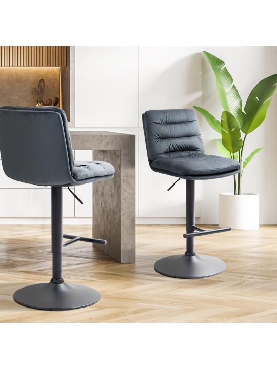 Tabouret de bar velours Damar, gris foncé