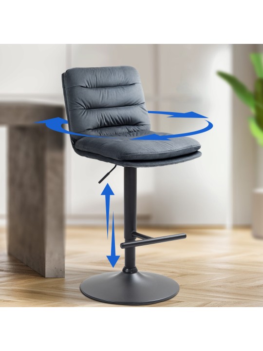 Tabouret de bar velours Damar, gris foncé