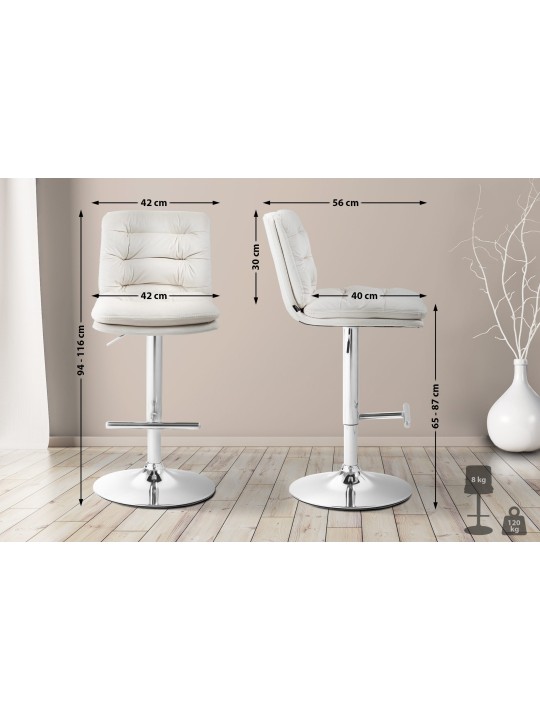 Tabouret de bar Damar velours chrome, crème