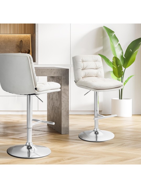 Tabouret de bar Damar velours chrome, crème