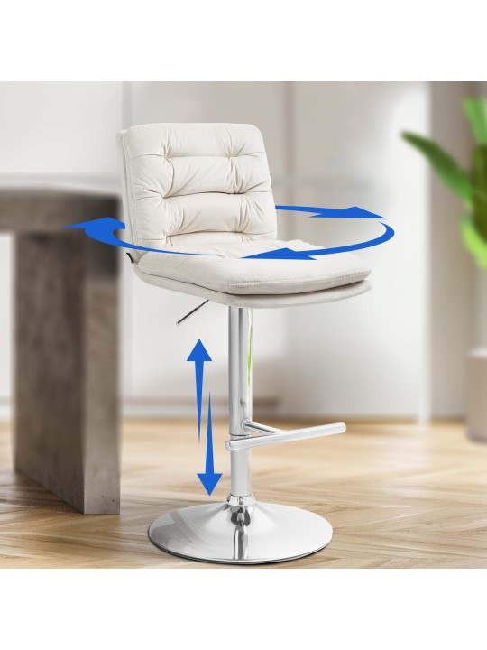 Tabouret de bar Damar velours chrome, crème