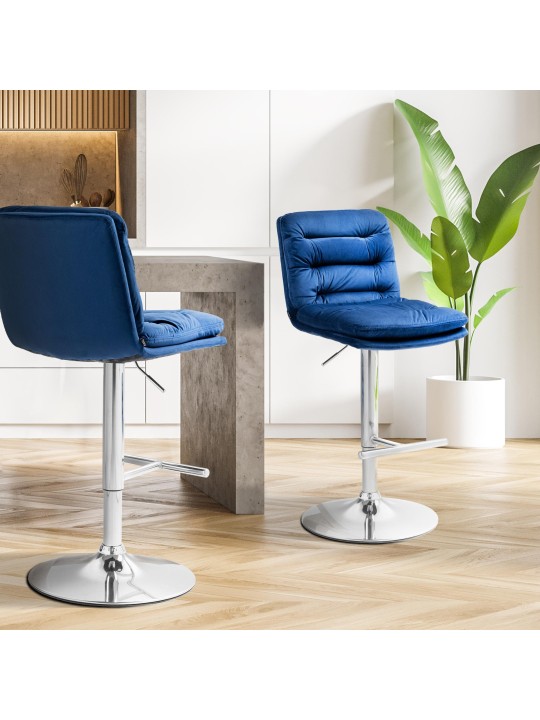 Tabouret de bar Damar velours chrome, bleu