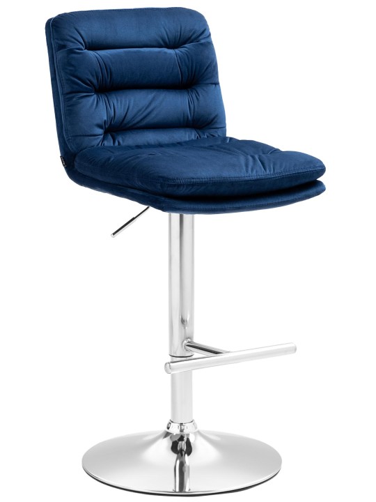 Tabouret de bar Damar velours chrome, bleu