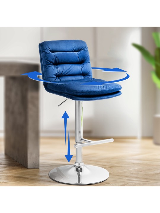 Tabouret de bar Damar velours chrome, bleu