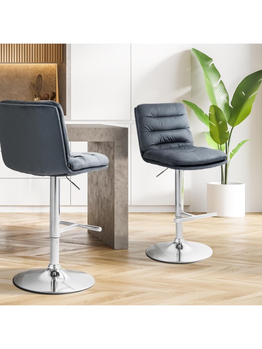Tabouret de bar Damar velours chrome, gris foncé