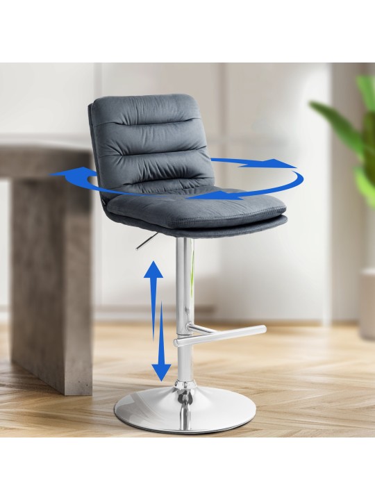 Tabouret de bar Damar velours chrome, gris foncé