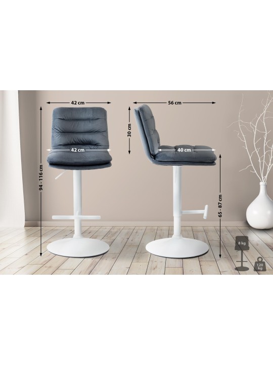 Tabouret de bar velours Damar, gris foncé