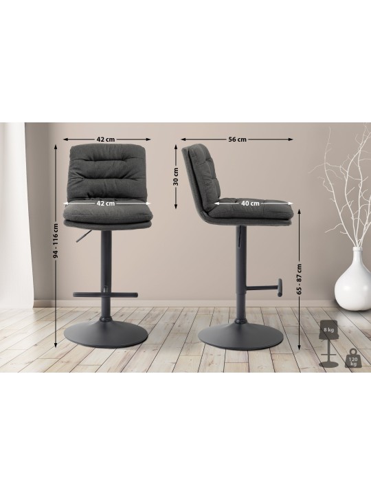 Tabouret de bar tissu Damar, gris foncé