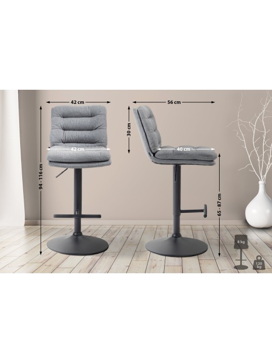 Tabouret de bar tissu Damar, gris