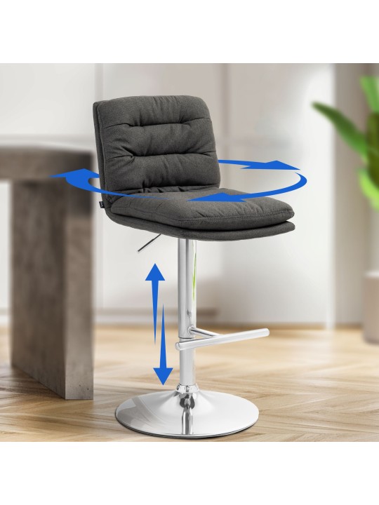 Tabouret de bar Damar tissu chromé, gris foncé