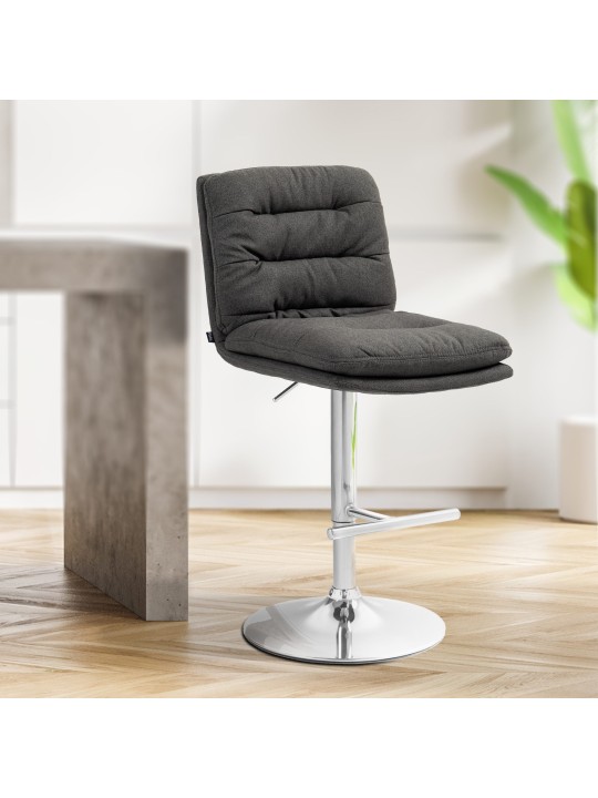 Tabouret de bar Damar tissu chromé, gris foncé