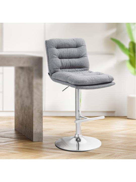 Tabouret de bar Damar tissu chromé, gris