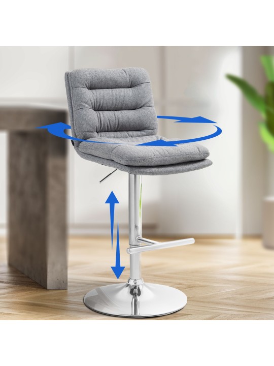 Tabouret de bar Damar tissu chromé, gris