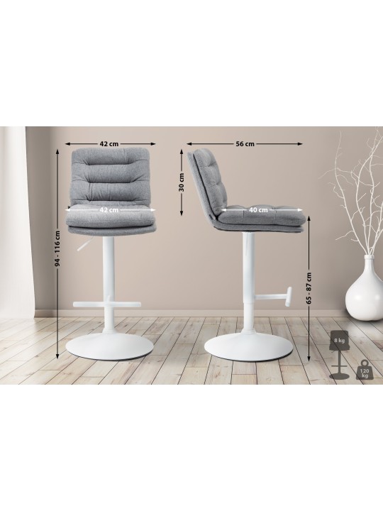 Tabouret de bar tissu Damar, gris Tabouret de bar tissu Damar, gris
