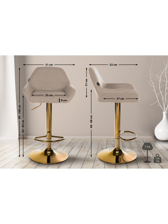 Tabouret de bar Braga Gold tissu, taupe Tabouret de bar Braga Gold tissu, taupe
