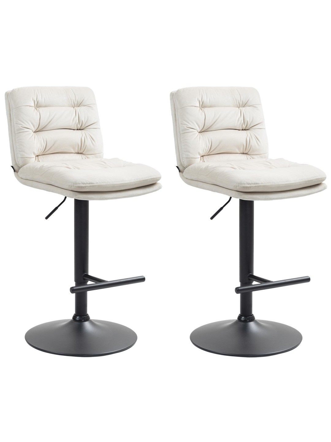 Lot de 2 tabourets de bar velours Damar, crème