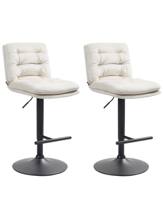 Lot de 2 tabourets de bar velours Damar, crème