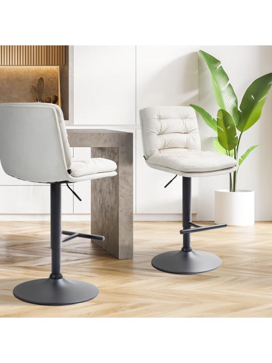 Lot de 2 tabourets de bar velours Damar, crème