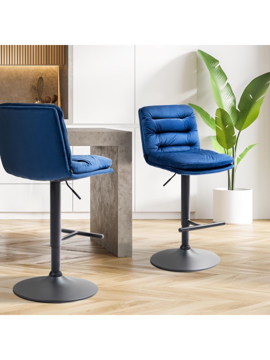 Lot de 2 tabourets de bar velours Damar, bleu