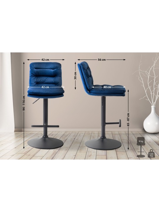 Lot de 2 tabourets de bar velours Damar, bleu