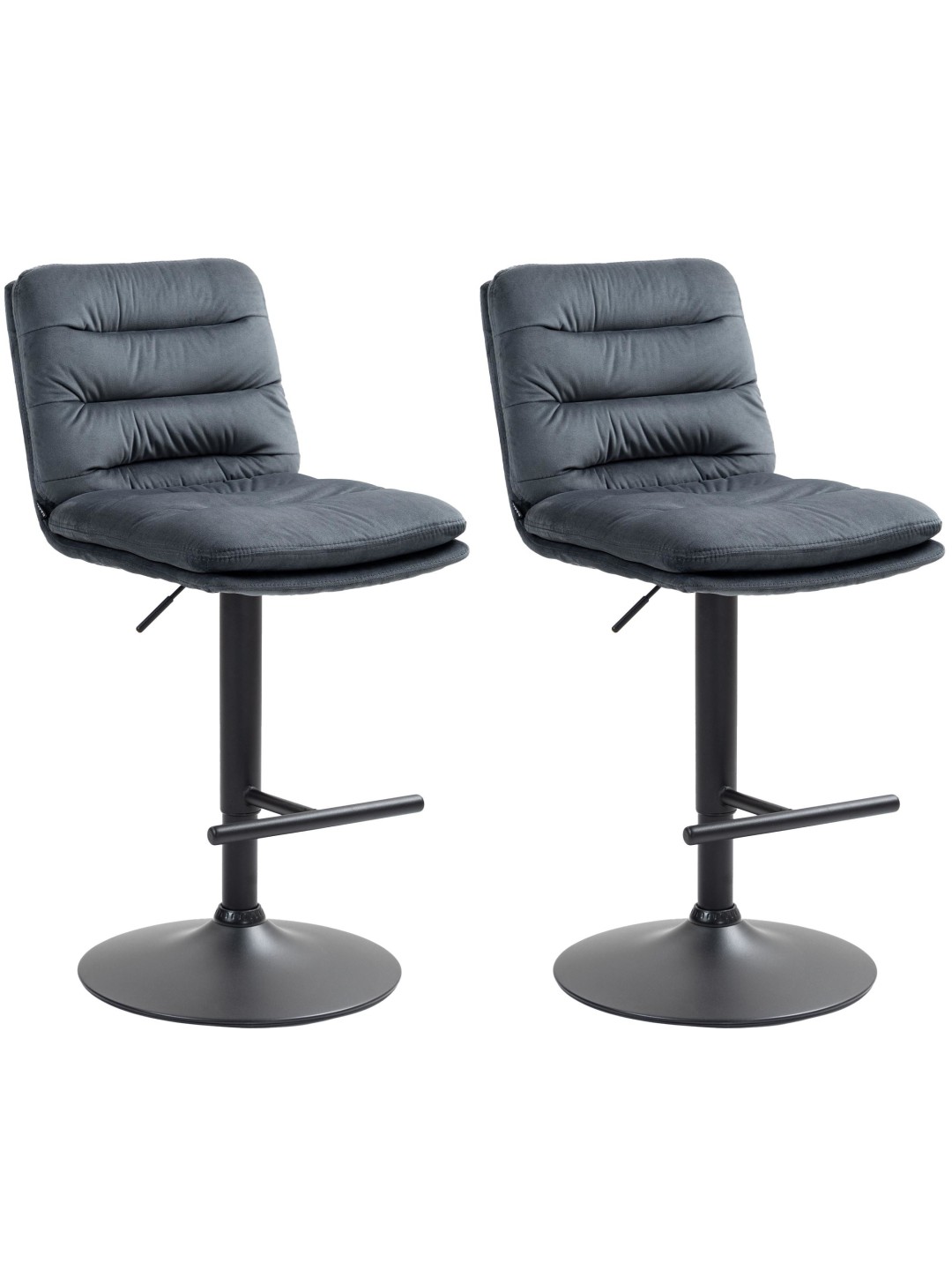 Lot de 2 tabourets de bar velours Damar, gris foncé