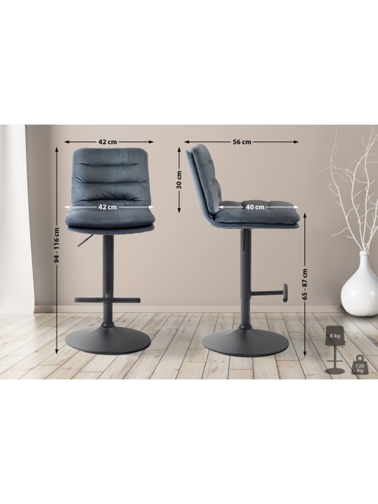Lot de 2 tabourets de bar velours Damar, gris foncé Lot de 2 tabourets de bar velours Damar, gris foncé