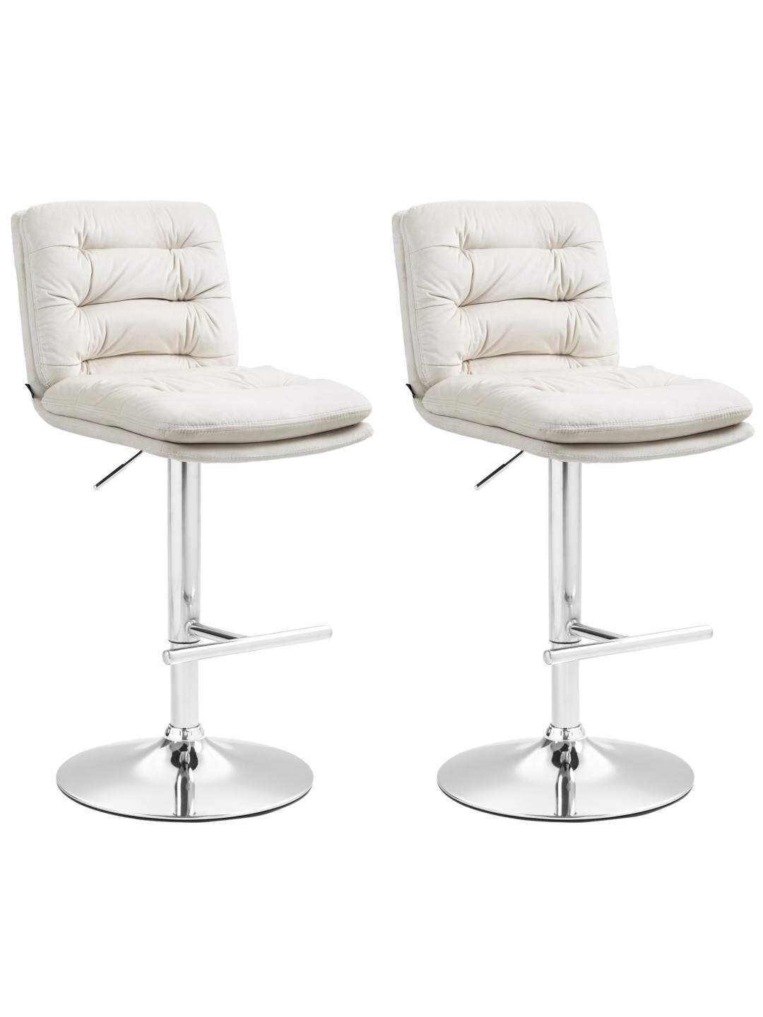 Lot de 2 tabourets de bar Damar velours chrome, crème