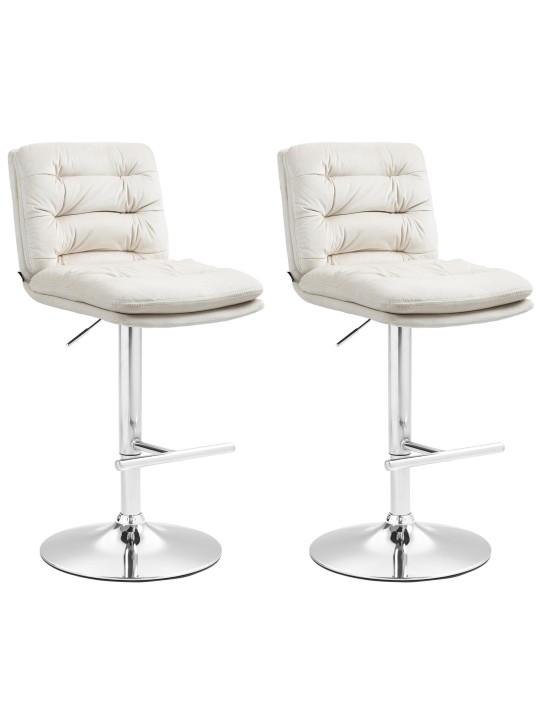 Lot de 2 tabourets de bar Damar velours chrome, crème