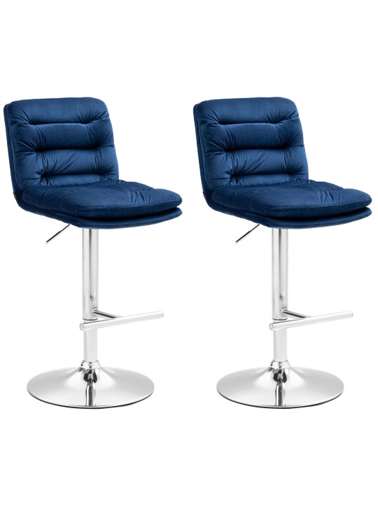Lot de 2 tabourets de bar Damar velours chrome, bleu Lot de 2 tabourets de bar Damar velours chrome, bleu