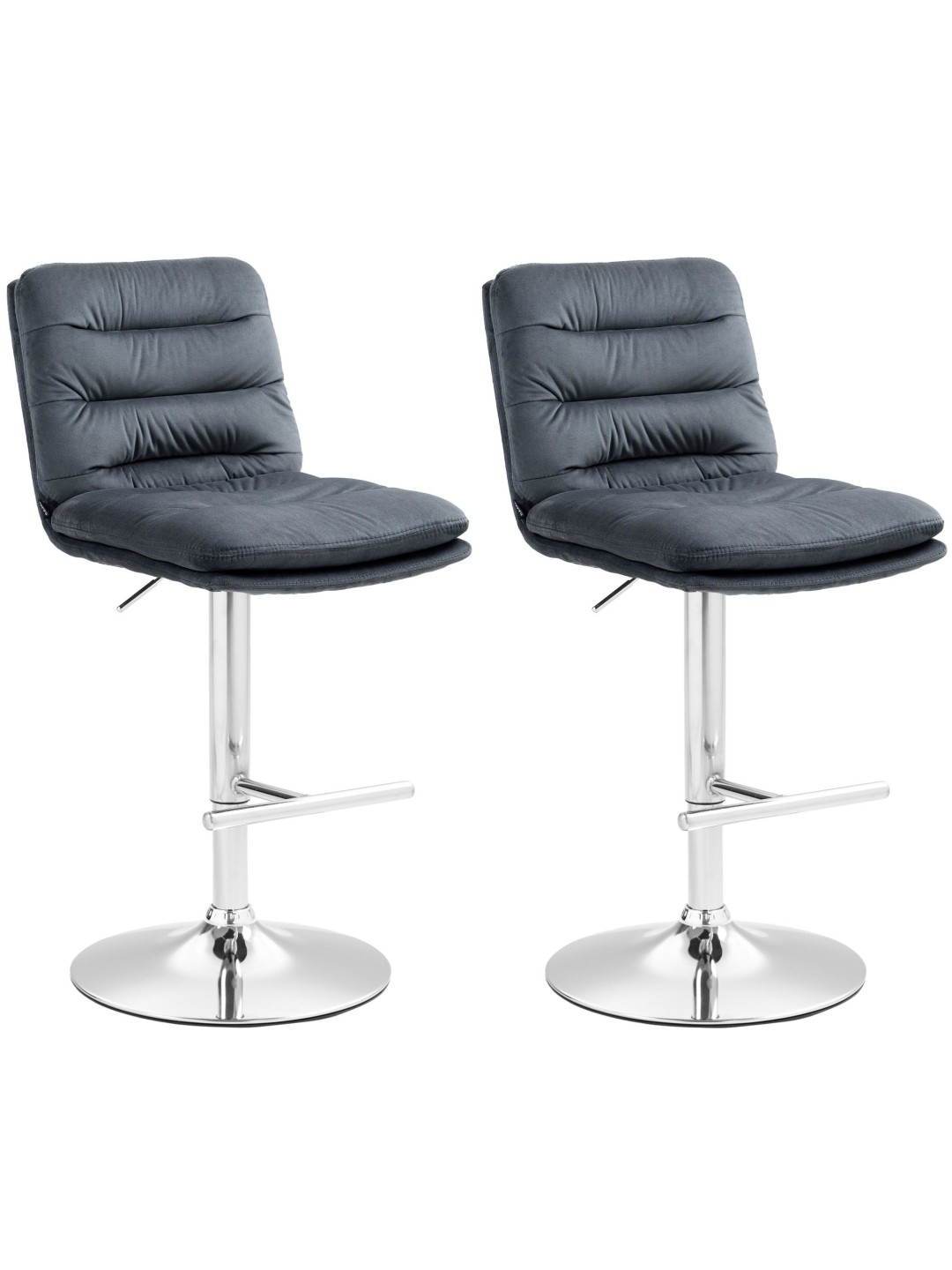Lot de 2 tabourets de bar Damar velours chrome, gris foncé
