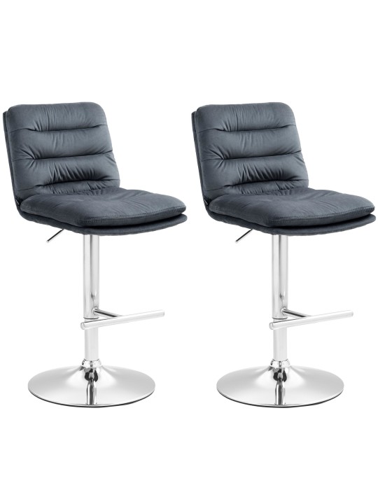 Lot de 2 tabourets de bar Damar velours chrome, gris foncé