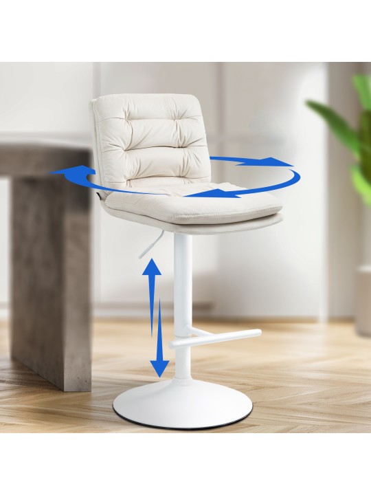 Lot de 2 tabourets de bar velours Damar, crème