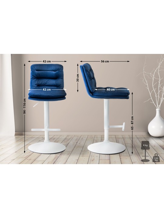 Lot de 2 tabourets de bar velours Damar, bleu