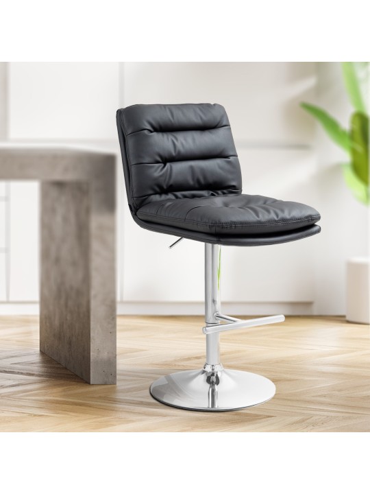 Lot de 2 tabourets de bar Damar simili cuir chromé, noir Lot de 2 tabourets de bar Damar simili cuir chromé, noir